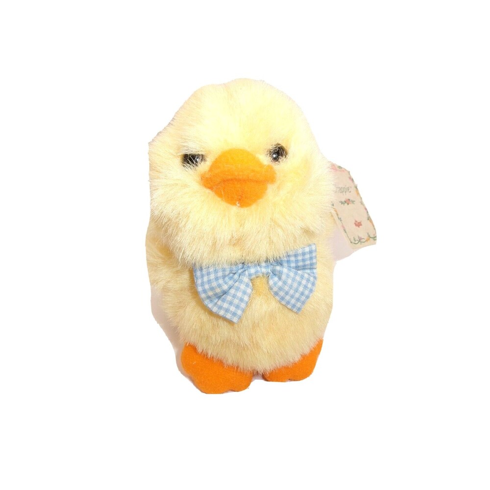 Russ Berrie Chappie Chick Plush Stuffed Animal Wearing Blue Gingham Bow Tie Tag